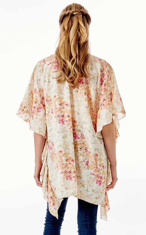 LOF1270 Floral Print Cover Up w/Ruffle Sleeves
