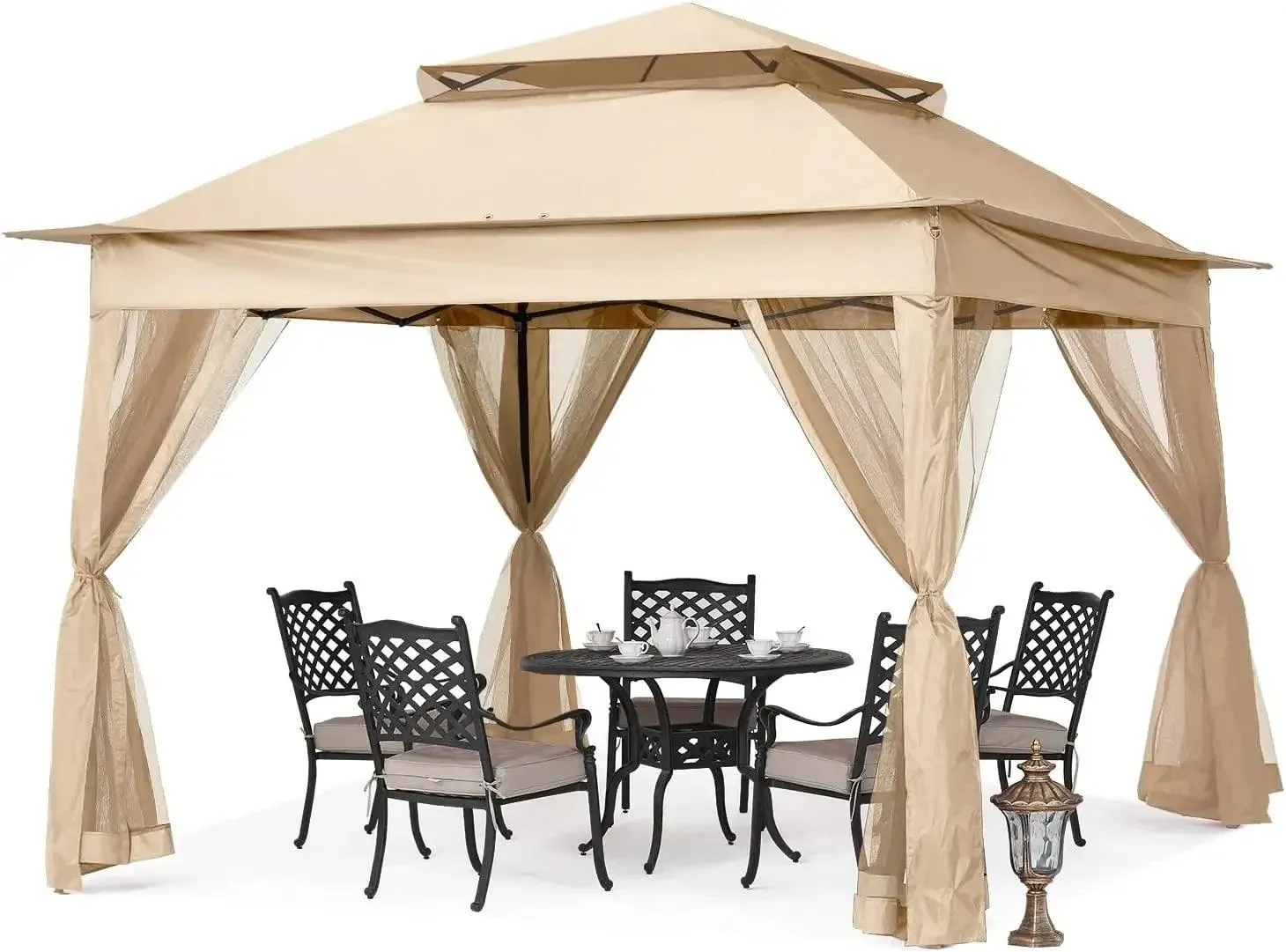 Patio Outdoor Pop Up Gazebo With Mesh Walls (13x13 Brown) Tents