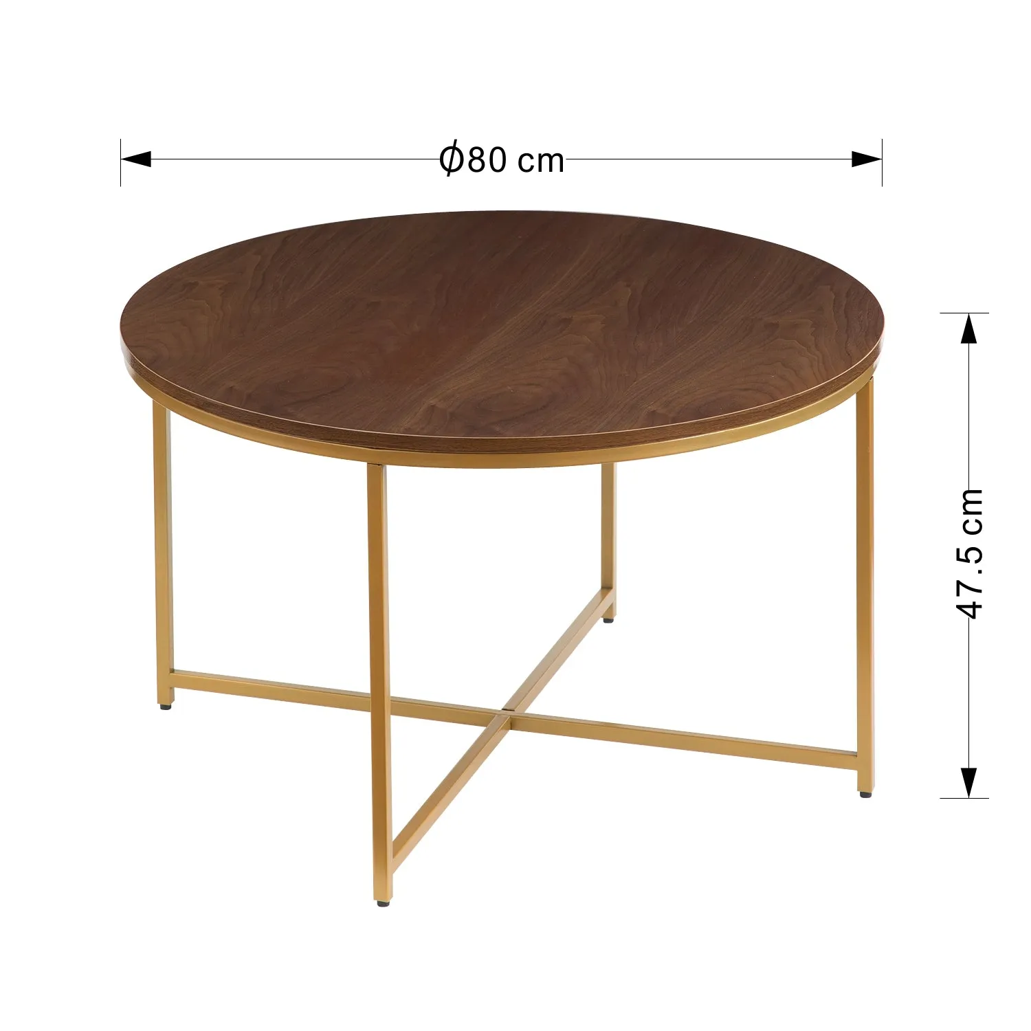 Regis Round Coffee Table (Walnut/Gold, 80 dia x 47.5(H) cm)
