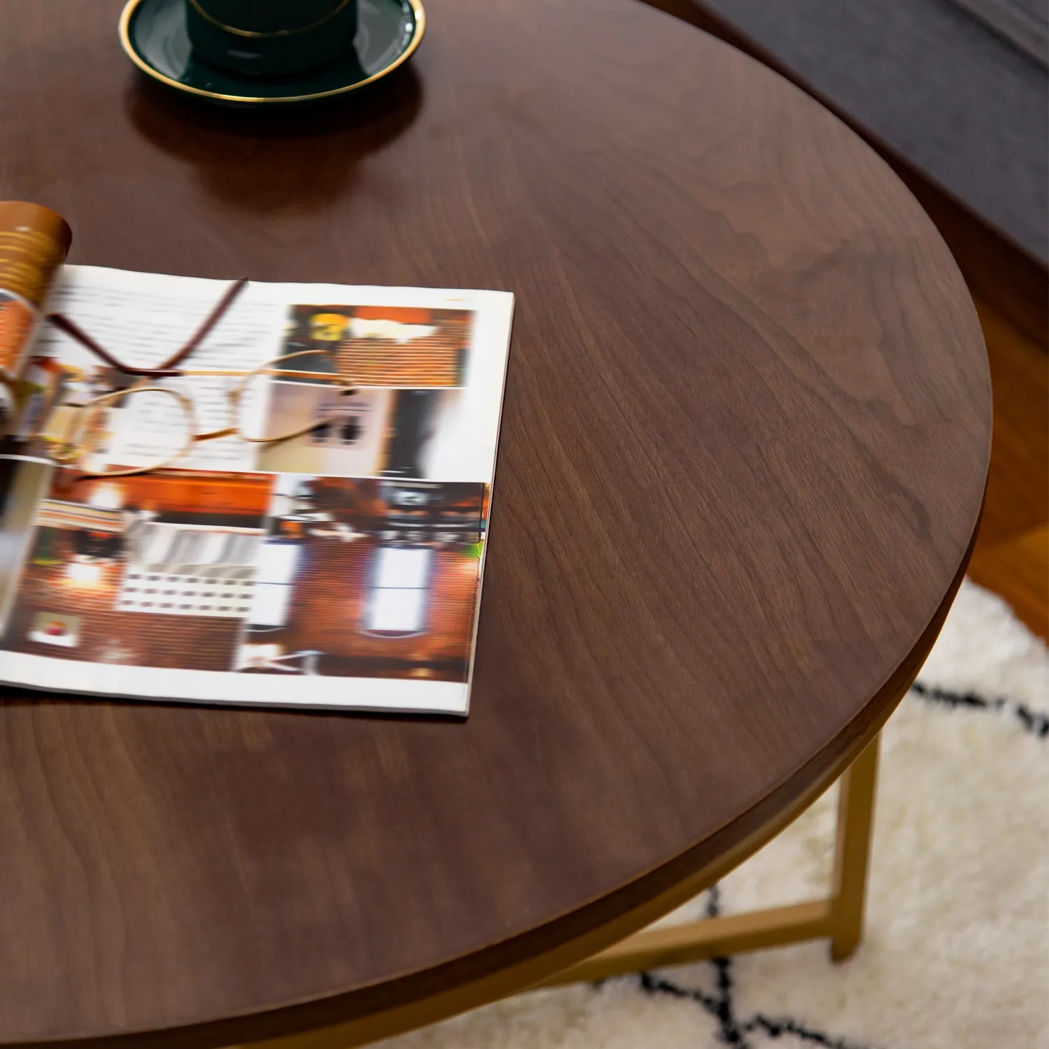 Regis Round Coffee Table (Walnut/Gold, 80 dia x 47.5(H) cm)