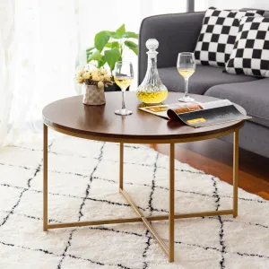 Regis Round Coffee Table (Walnut/Gold, 80 dia x 47.5(H) cm)