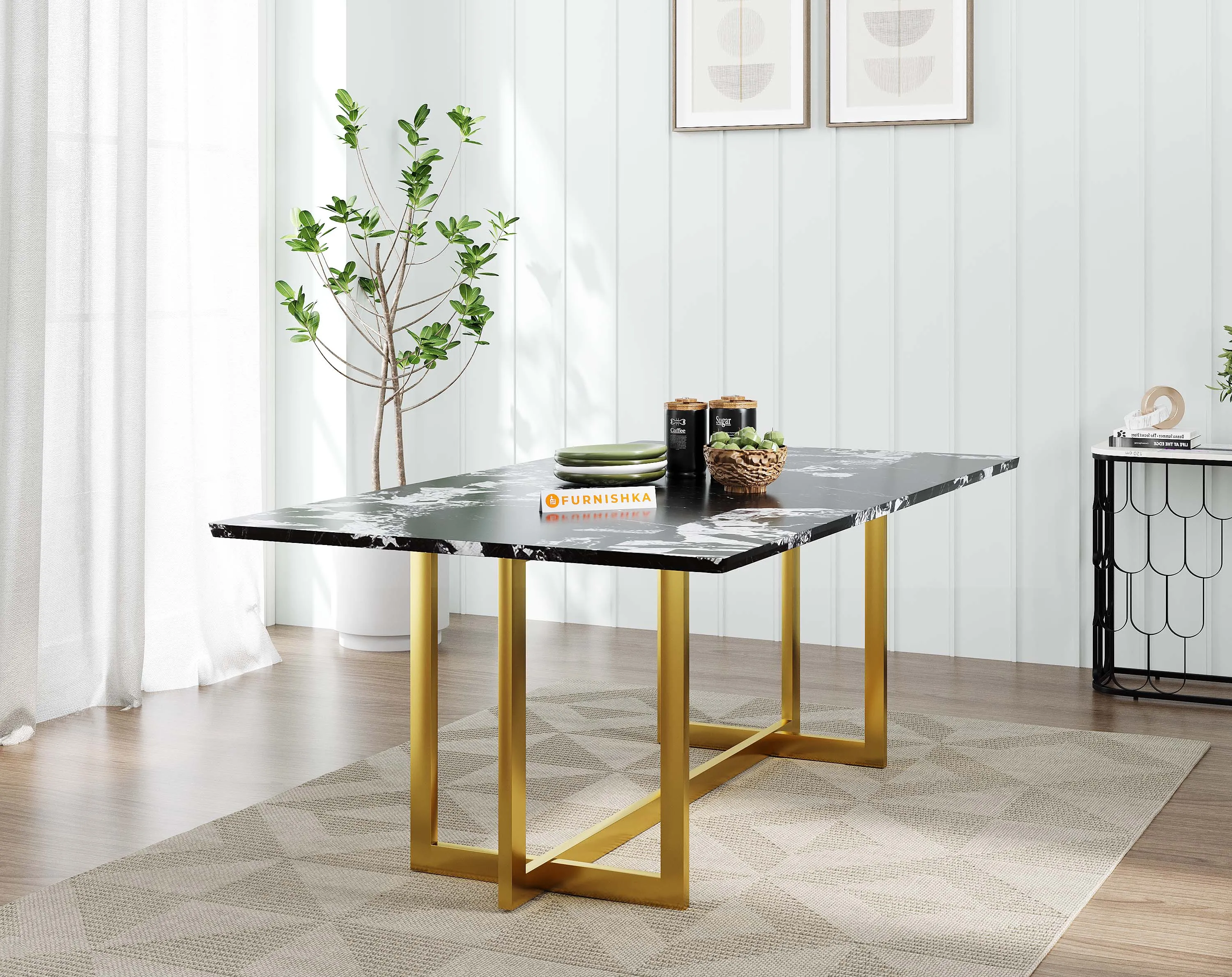 Rodano Dining Table with Etna Black Marble Top - 6 Seater