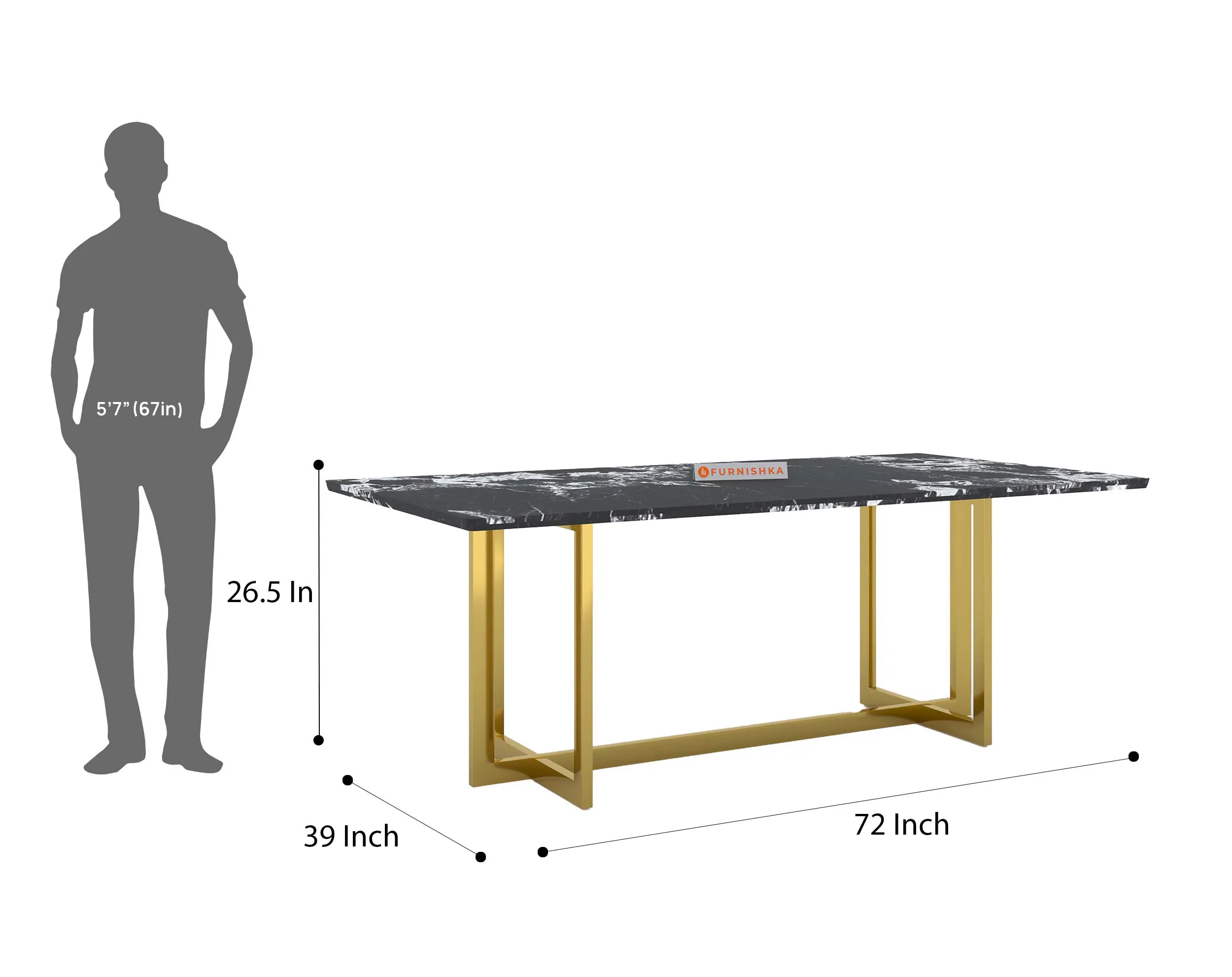 Rodano Dining Table with Etna Black Marble Top - 6 Seater