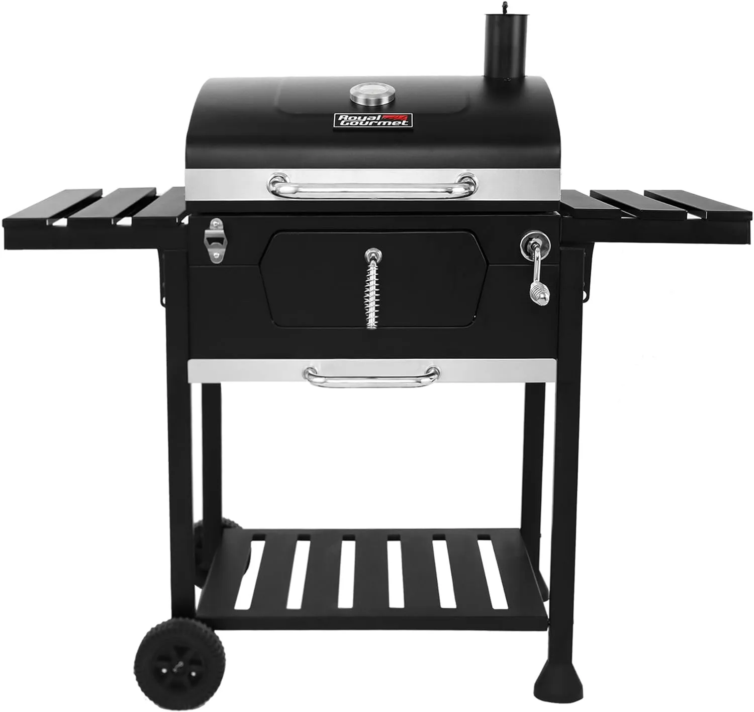 Royal Gourmet CD1824EN 24” Charcoal Grill Outdoor Smoker with Side Tables Backyard Griller Party BBQ Picnic Patio Cooking, Black