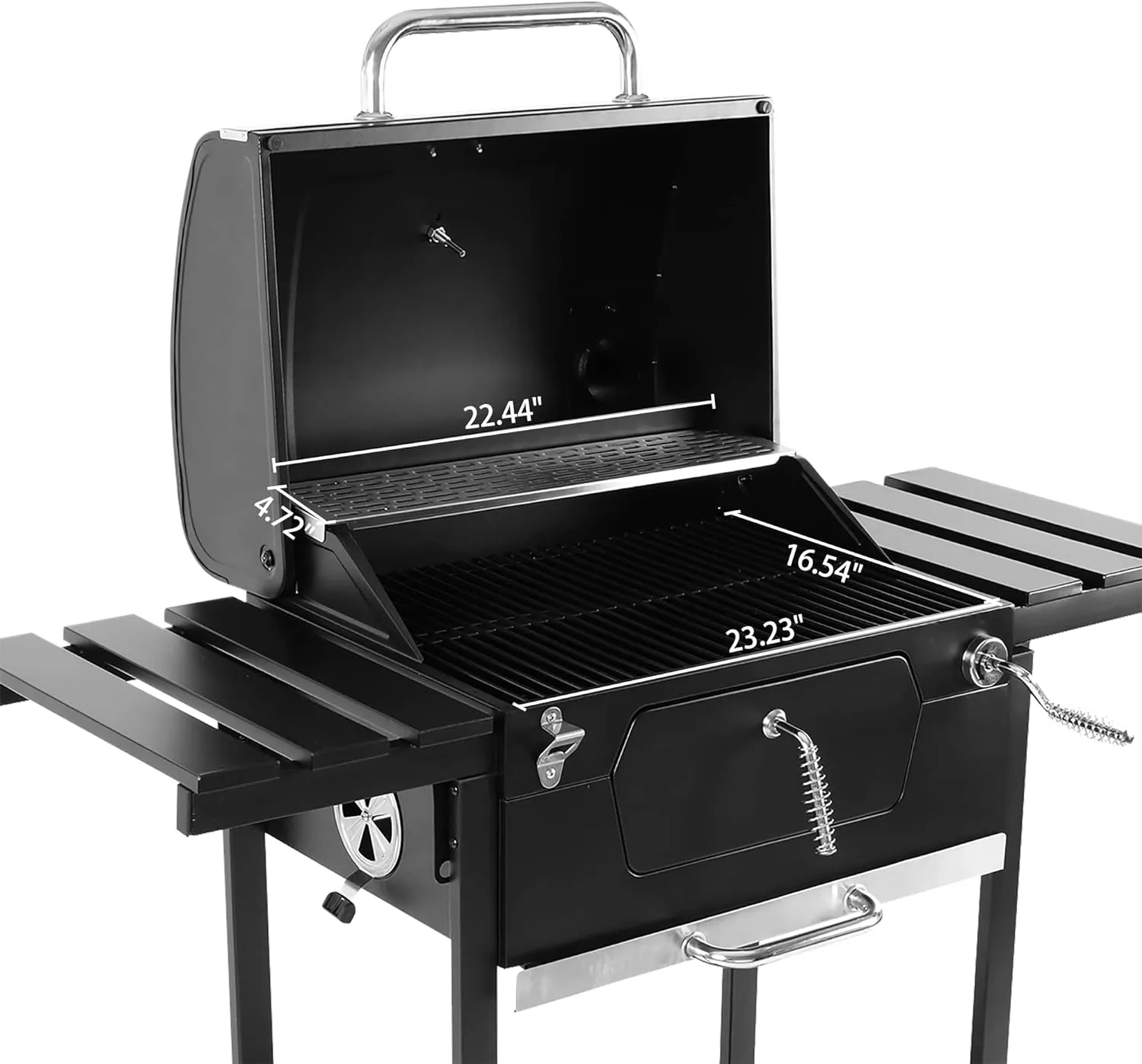 Royal Gourmet CD1824EN 24” Charcoal Grill Outdoor Smoker with Side Tables Backyard Griller Party BBQ Picnic Patio Cooking, Black