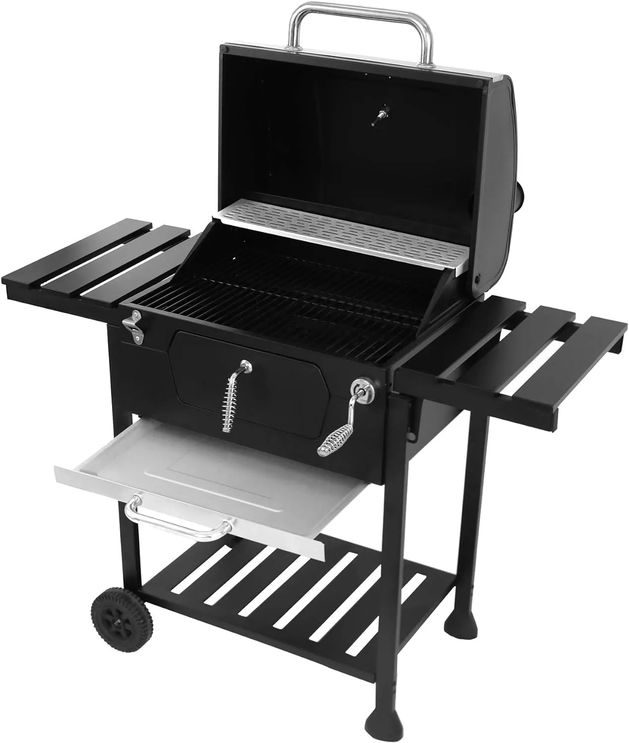 Royal Gourmet CD1824EN 24” Charcoal Grill Outdoor Smoker with Side Tables Backyard Griller Party BBQ Picnic Patio Cooking, Black