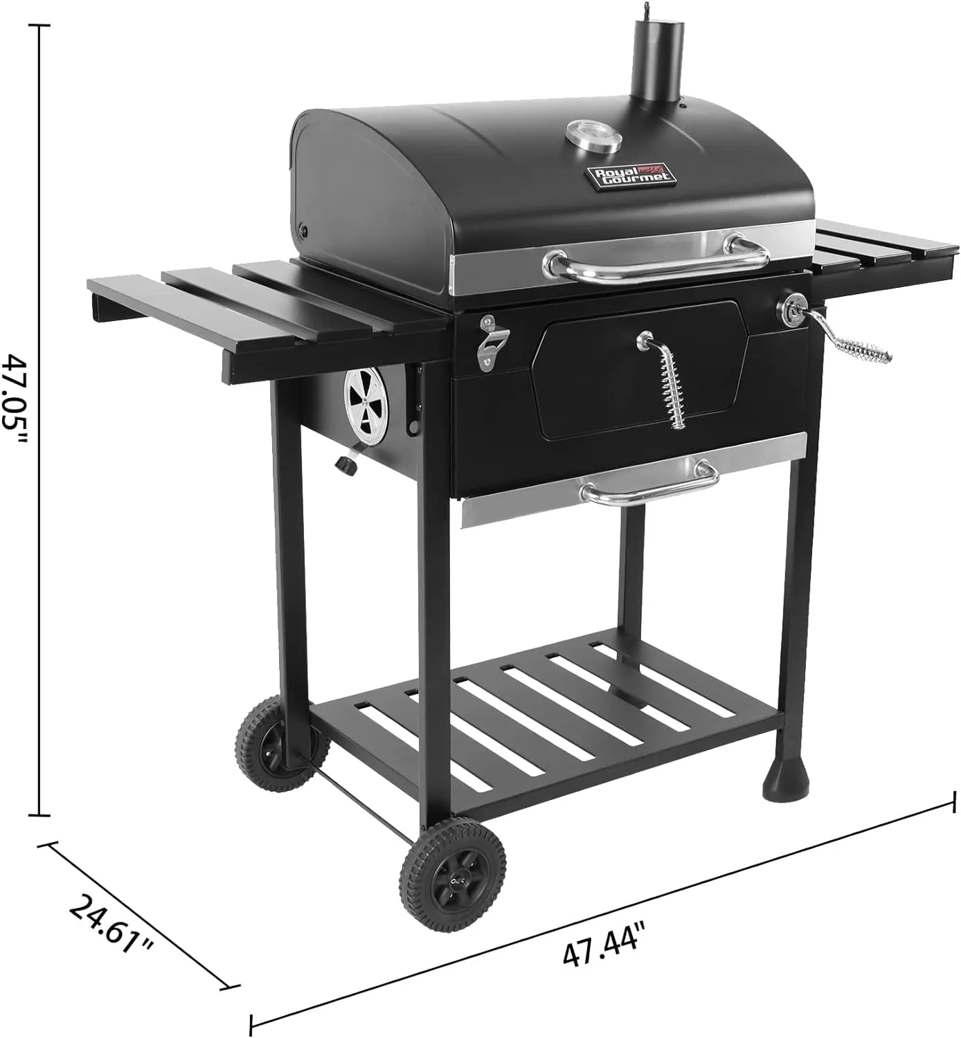 Royal Gourmet CD1824EN 24” Charcoal Grill Outdoor Smoker with Side Tables Backyard Griller Party BBQ Picnic Patio Cooking, Black