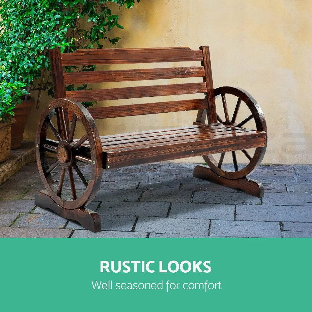 Wooden Wagon Wheel Bench - Brown