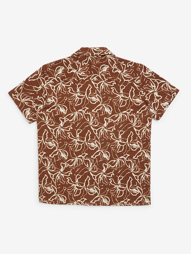 Y&F Kids Brown Floral Patterned Shirt